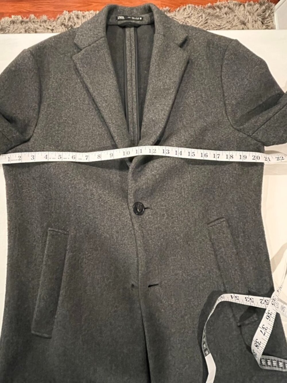 ZARA Man 4-Way Stretch Knit Overcoat Charcoal Grey Single-Breasted Car Coat Smal
